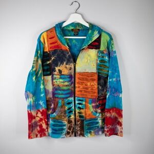 Rising International Hoodie Jacket Women's medium Multi Color Patch tie dyed